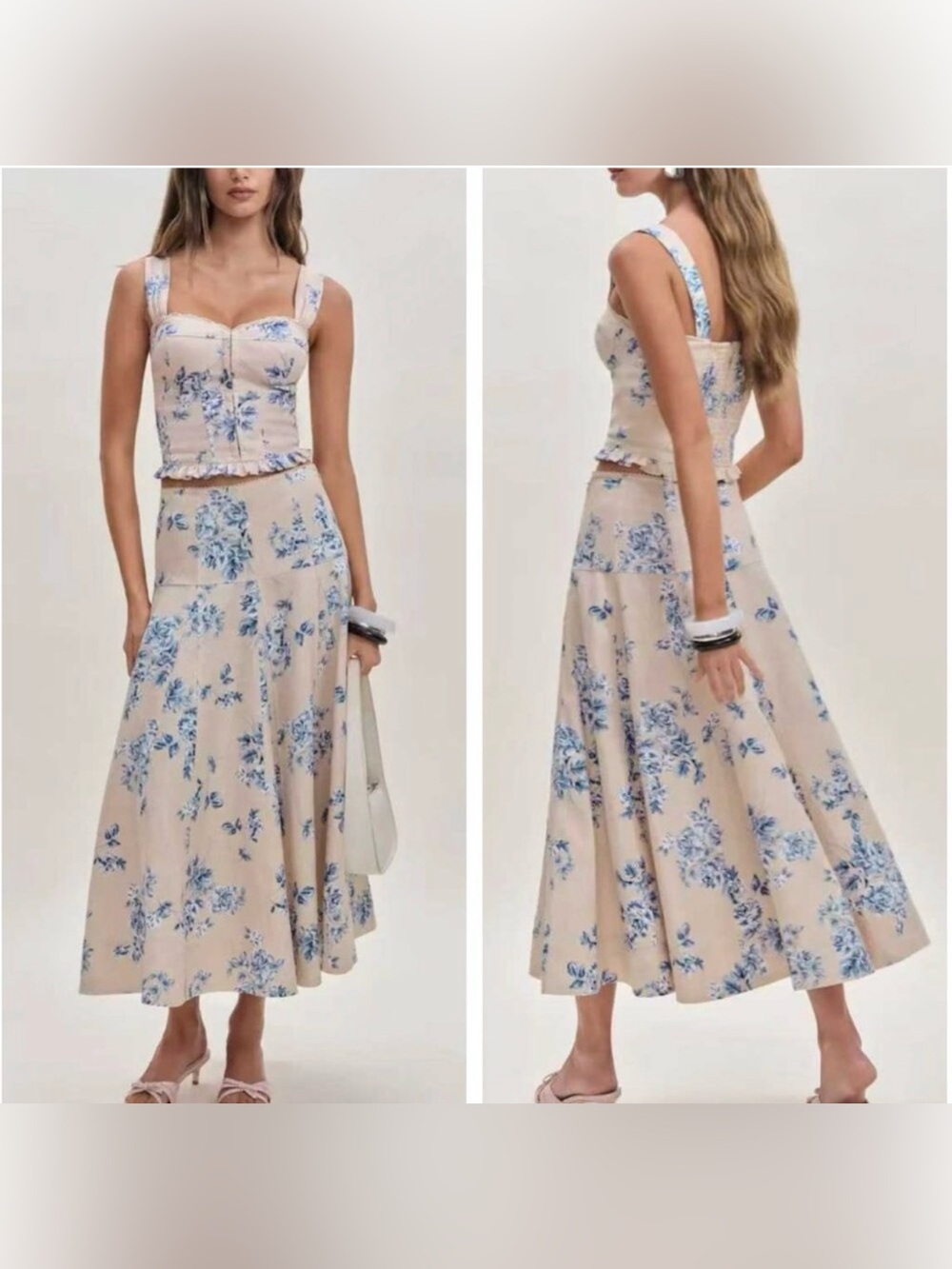 Reformation NWOT Anatolia Linen Set Romantic Summer Floral Crop Top Midi Skirt